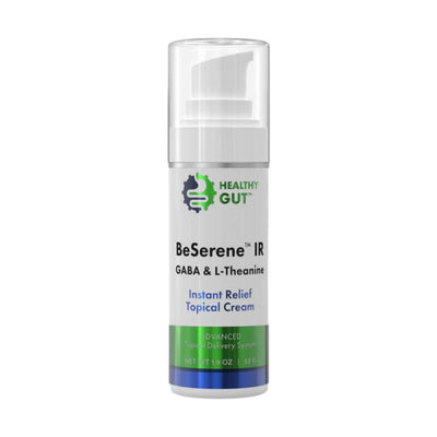 BeSerene IR - Transdermal GABA Cream for Stress Relief in a topical cream pump bottle by Healthy Gut.