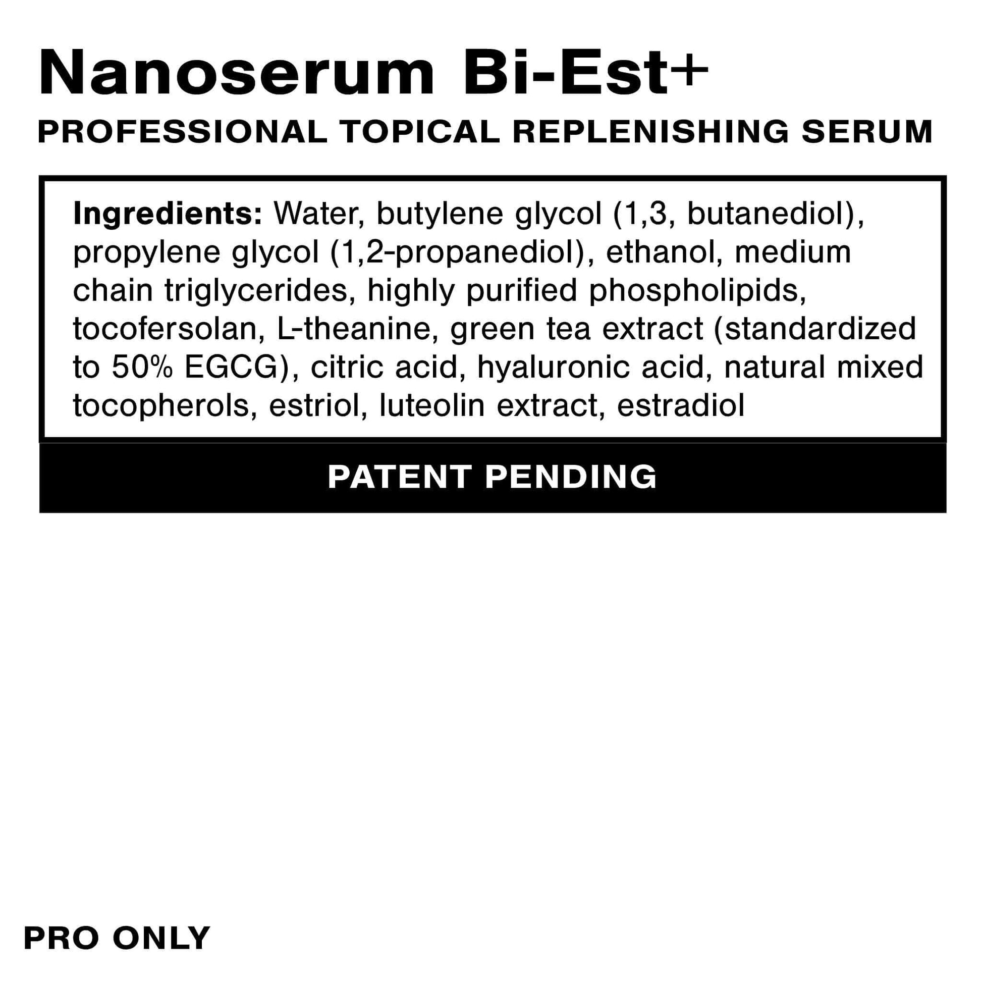Ingredients list for Nanoserum Bi-Est+, Immune and Digestive Support