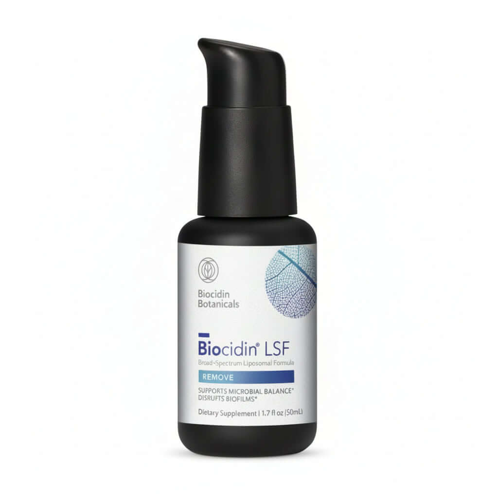 Biocidin LSF bottle, dietary supplement that supports microbial balance for gut health.