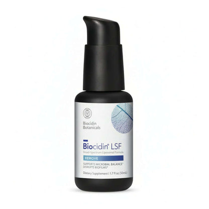 Biocidin LSF bottle, dietary supplement that supports microbial balance for gut health.
