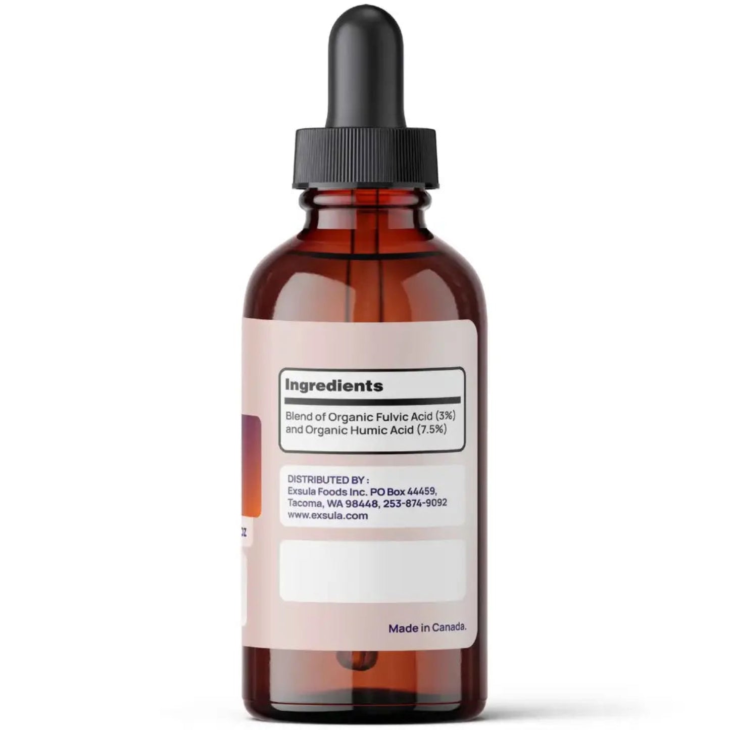 Brown glass dropper bottle with black cap on a white background