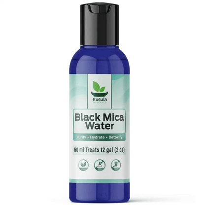 Exsula Black Mica Water bottle containing Concentrated Ionic Minerals for purifying, hydrating, and detoxifying water.