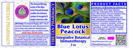Label of Blue Lotus Peacock integrative botanical immunotherapy from Tibetan Pharmacy