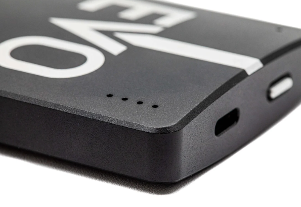 Black electronic device with 'EVO' branding on a white background