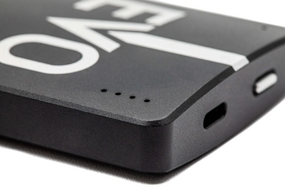 Black electronic device with 'EVO' branding on a white background