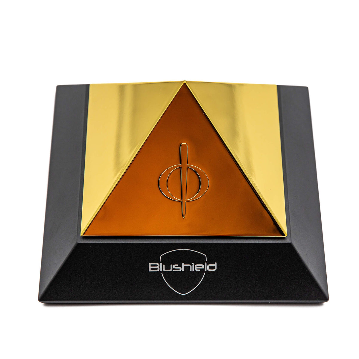 Evo Pyramid by Blushield with gold and amber design for EMF protection.