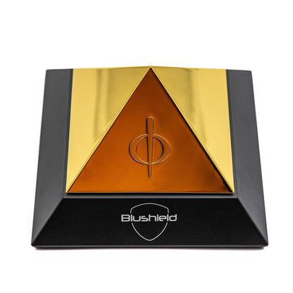 Evo Pyramid by Blushield with gold and amber design for EMF protection.