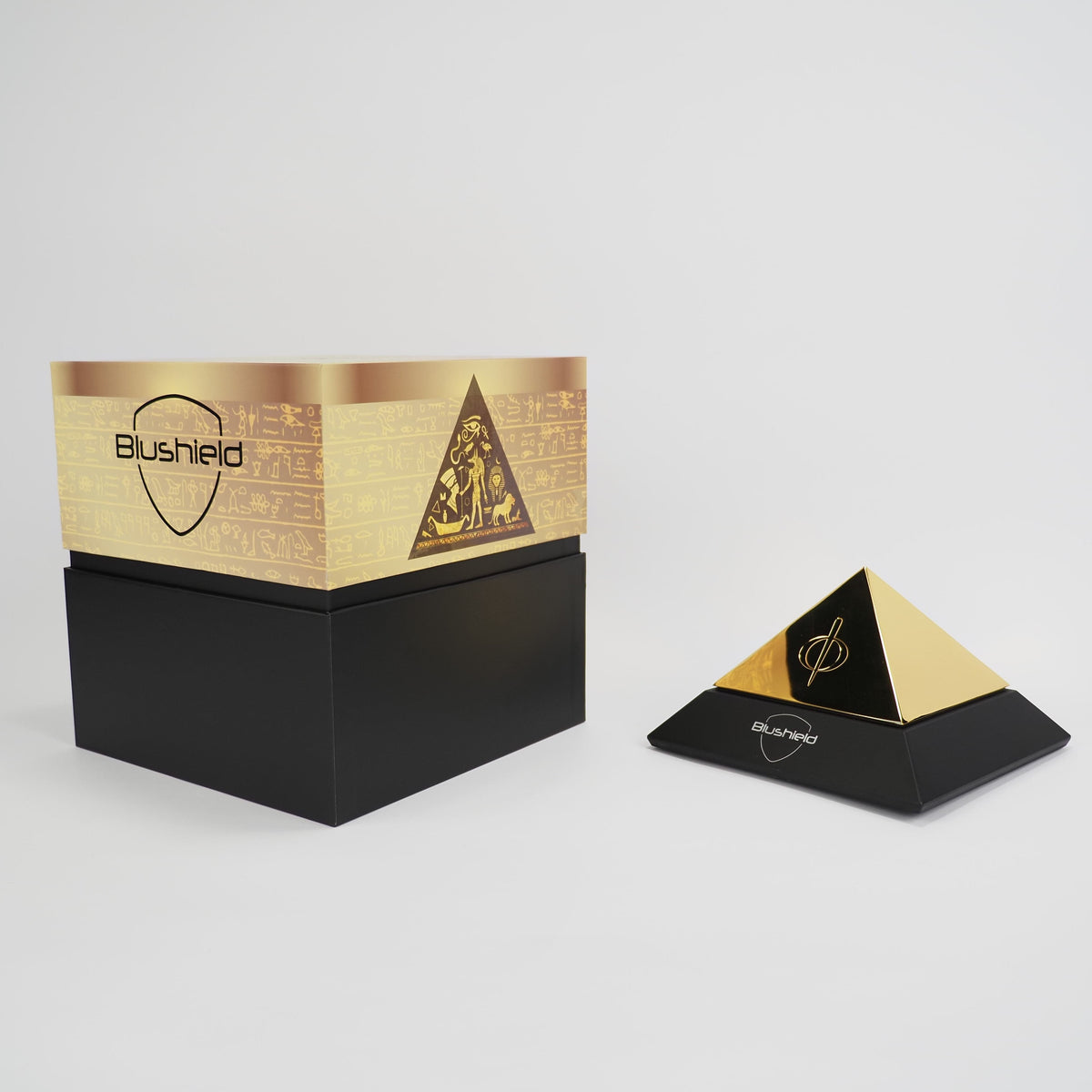 Evo Pyramid by Blushield displayed with elegant packaging and a sleek design for EMF protection.