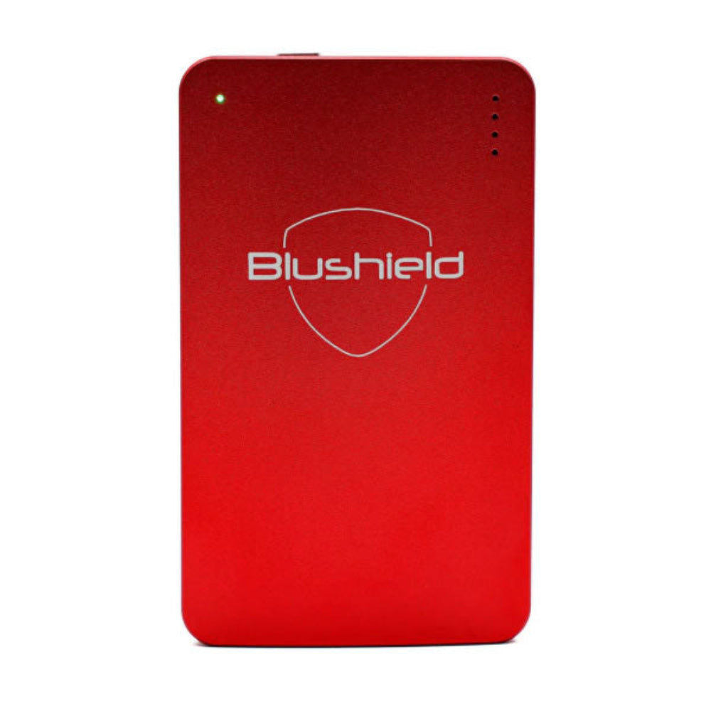 Blushield Sensitive Portable device for Gentle EMF Protection in a sleek red design.