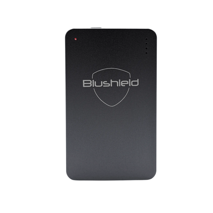 Ultimate Portable device by Blushield for EMF protection, featuring a sleek black design and compact size.