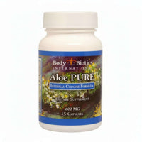 Aloe PURE Whole Leaf Aloe Vera Powder dietary supplement bottle, 600 MG, 45 capsules.