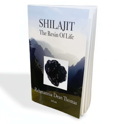 Book titled 'Shilajit The Resin Of Life' by Rehmannia Dean Thomas, a guide to Ayurvedic Shilajit Benefits.