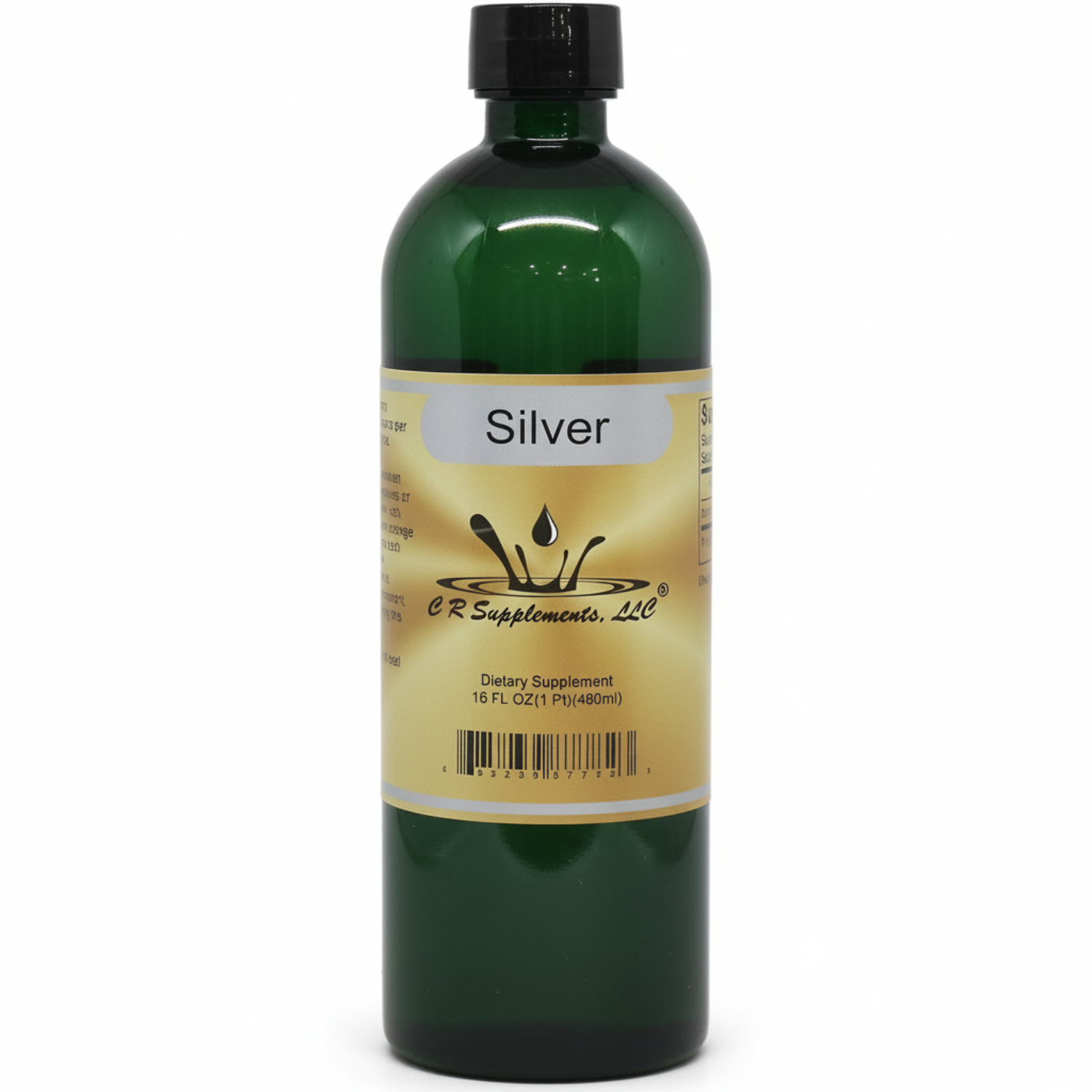 Green bottle of Silver with a yellow label on a white background