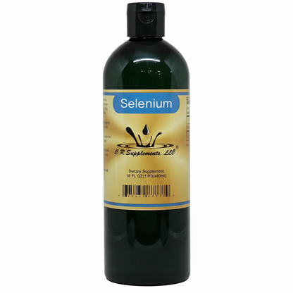 Supplement bottle labeled 'Selenium' by CR Supplements, LLC on a white background