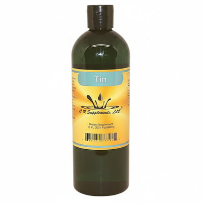 Bottle of dietary supplement labeled 'Tin' with a yellow label on a white background
