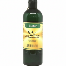 Bottle of sulfur supplement with a label on a white background