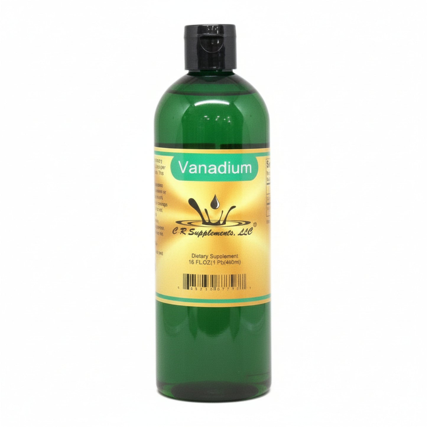 Vanadium supplement bottle with label on a white background