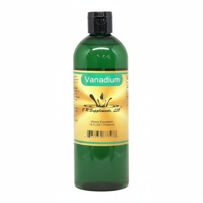 Vanadium supplement bottle with label on a white background