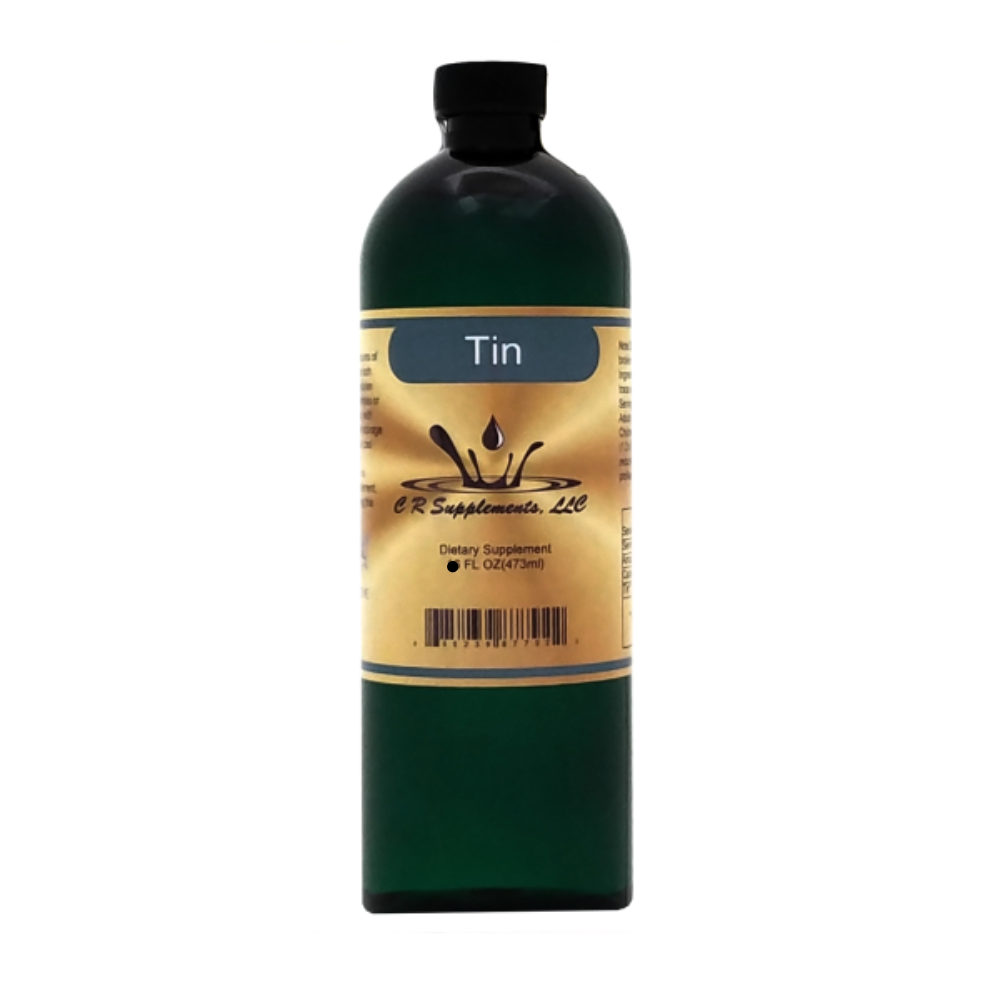 Bottle of dietary supplement labeled 'Tin' on a white background