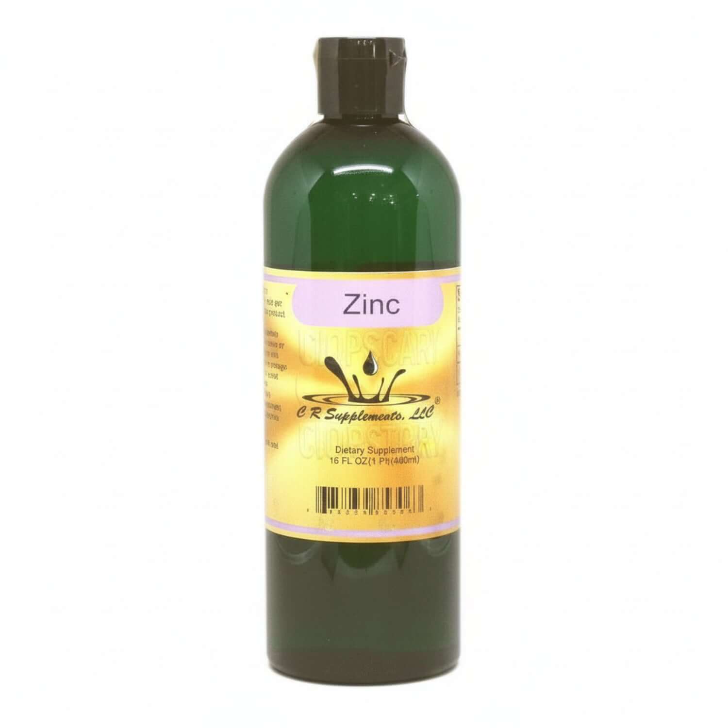 Zinc - Ionic Liquid Mineral Supplement from CR Supplements in a green bottle for immune defense and cellular repair.