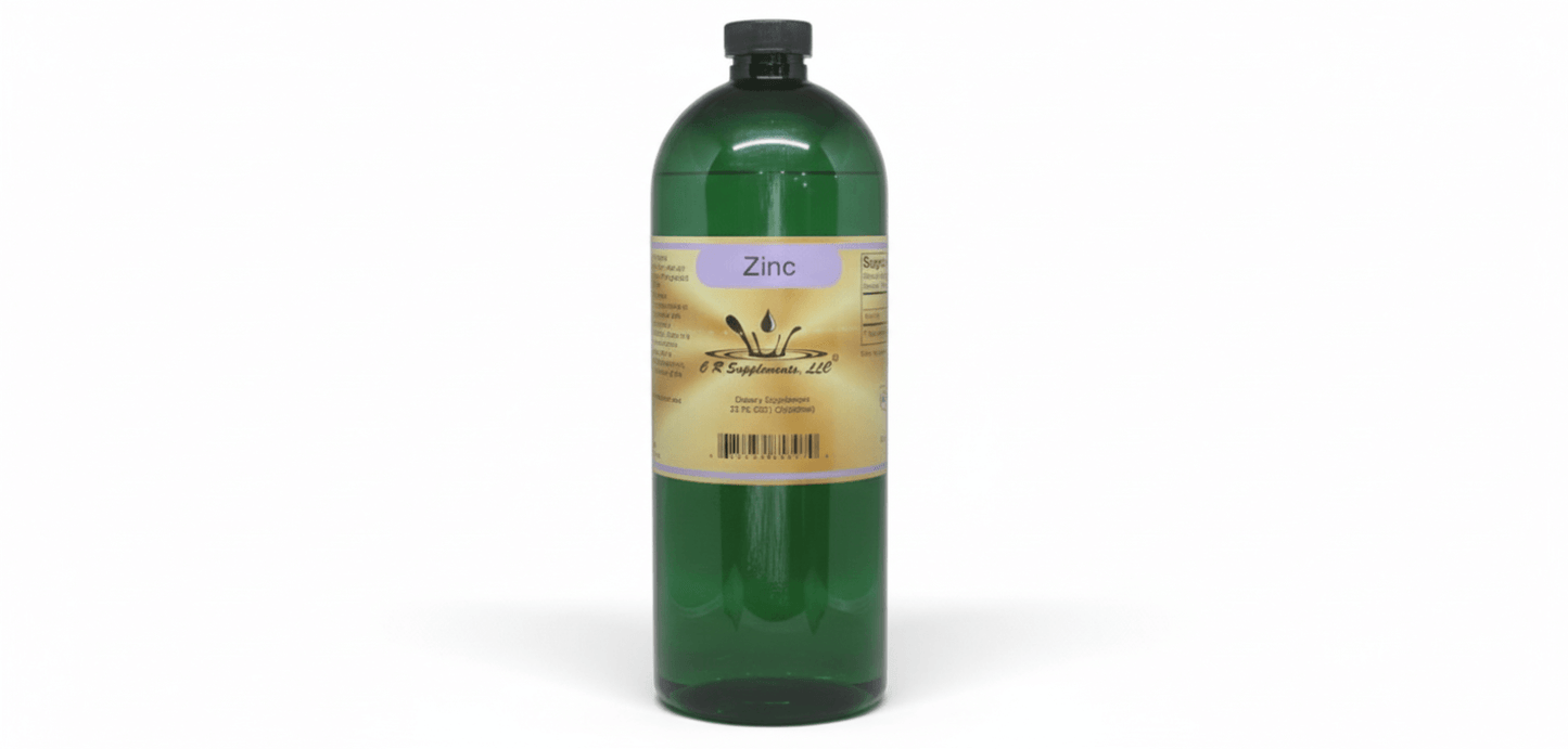 Zinc Ionic Liquid Mineral supplement bottle for immune defense and cellular repair with high-purity liquid formulation.