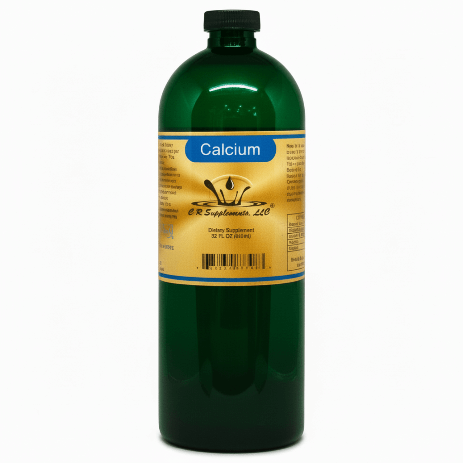 Liquid Ionic Mineral supplement bottle labeled Calcium from CR Supplements, designed for bone and heart support.
