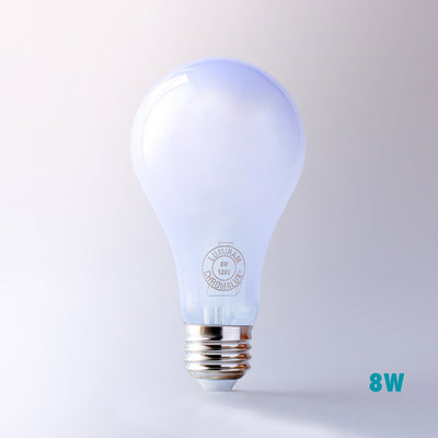 Chromalux Full Spectrum Neo Glass LED bulb with a clear design and 8W power rating.