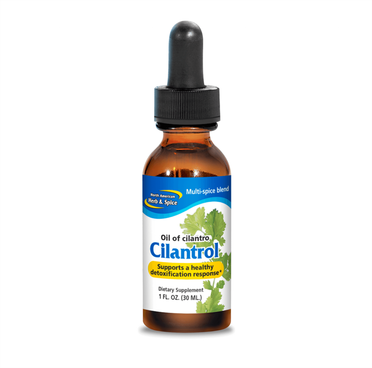 Wild Mountain Cilantro Oil in a dropper bottle, supporting detoxification and cleansing processes.