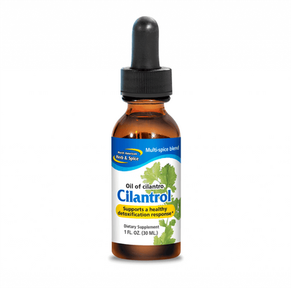 Wild Mountain Cilantro Oil in a dropper bottle, supporting detoxification and cleansing processes.