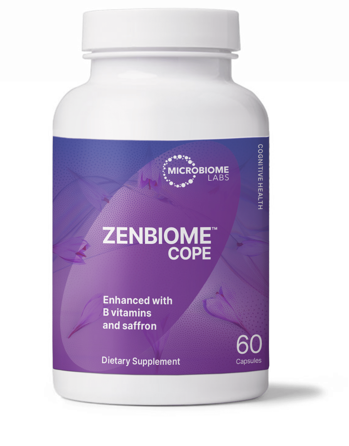 ZenBiome Cope bottle, a psychobiotic for stress management and emotional balance by Microbiome Labs.