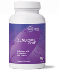 ZenBiome Cope bottle, a psychobiotic for stress management and emotional balance by Microbiome Labs.