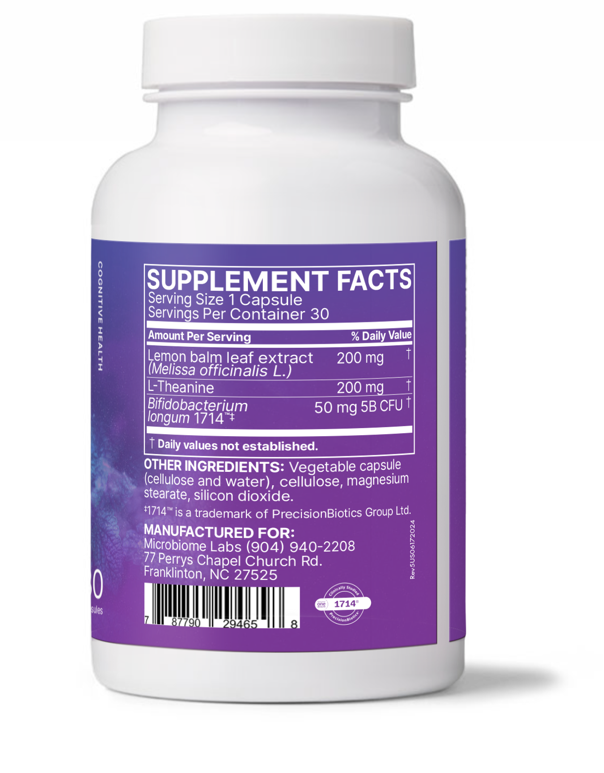 ZenBiome Sleep bottle showcasing Supplement Facts, featuring Psychobiotic for Nighttime Relaxation.