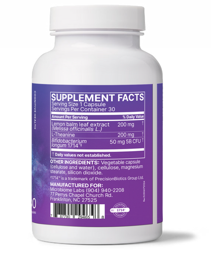 ZenBiome Sleep bottle showcasing Supplement Facts, featuring Psychobiotic for Nighttime Relaxation.