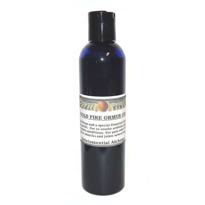 dark blue bottle of Cold Fire ORMUS with a white label on a white background