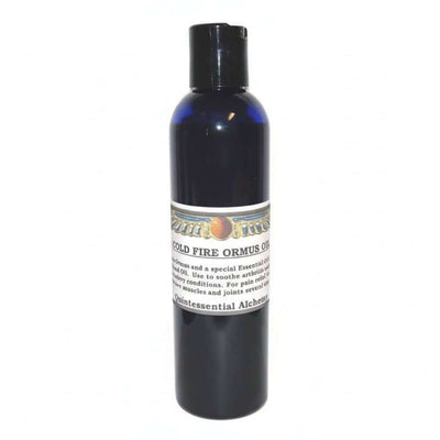 dark blue bottle of Cold Fire ORMUS with a white label on a white background
