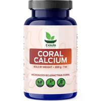 Exsula Minerals Coral Calcium supplement bottle promoting Natural Calcium Magnesium for Bone Resorption.
