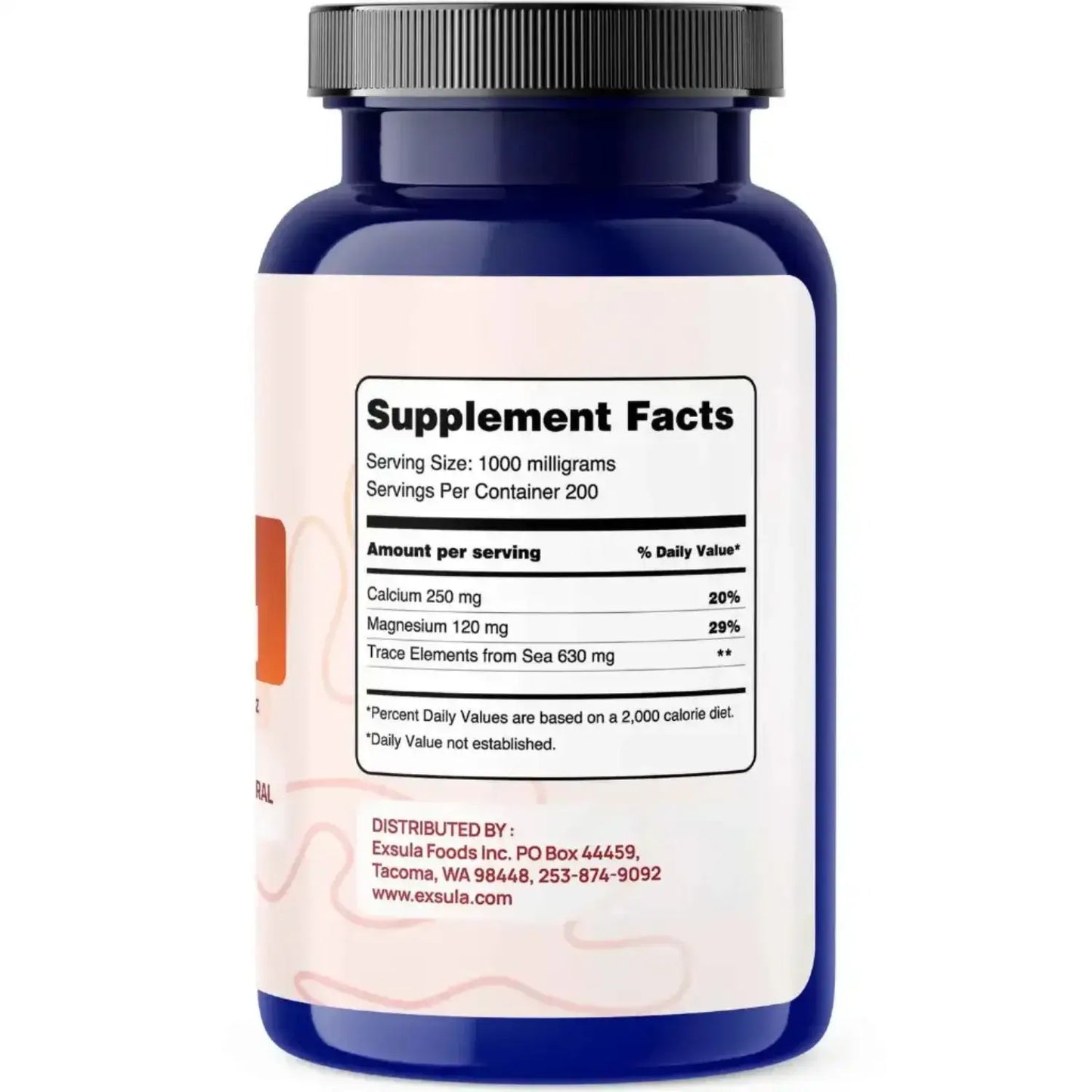 Supplement facts label of Coral Calcium supplement showing ingredients and nutritional information.