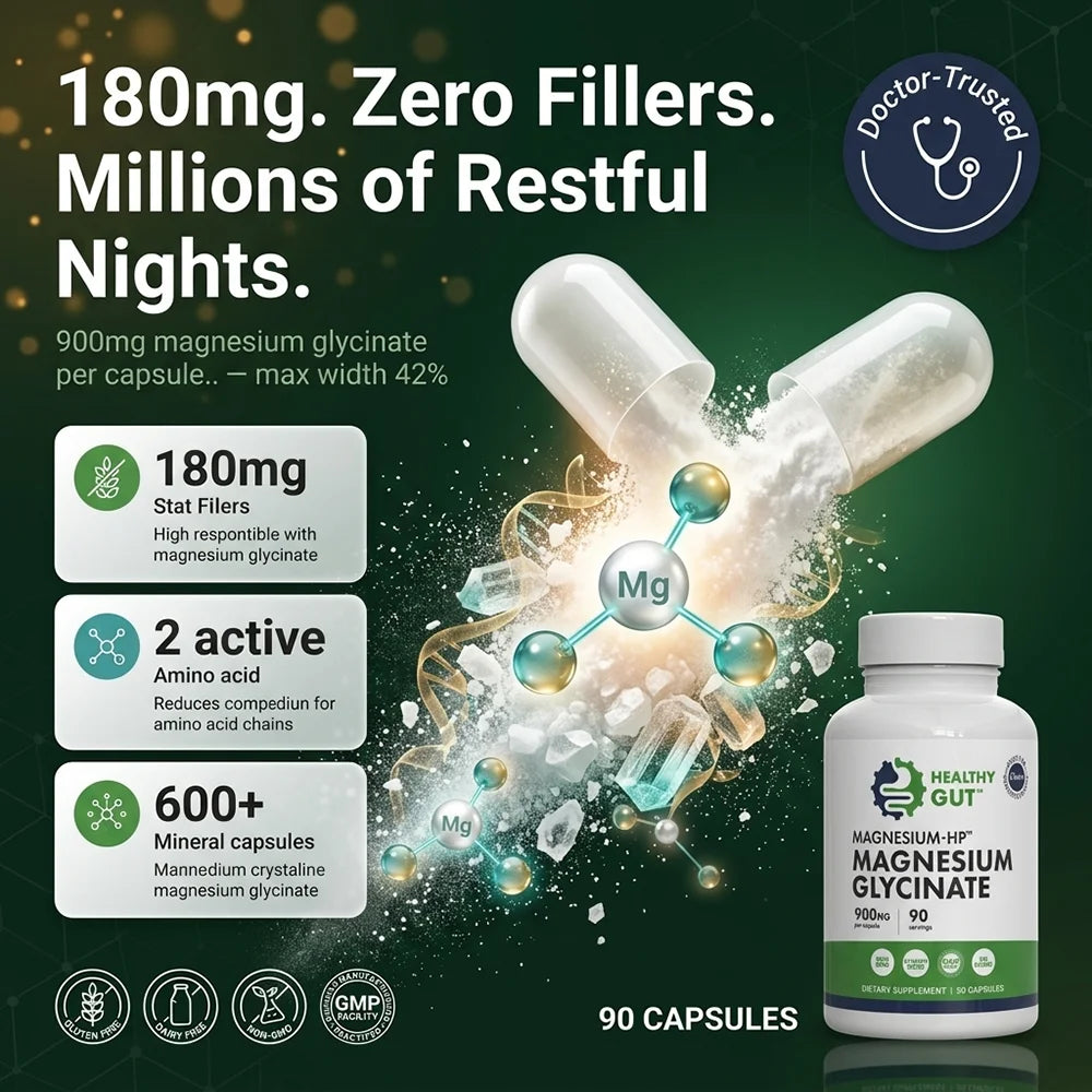 Magnesium-HP - Magnesium for Sensitive Guts, 180mg magnesium glycinate per capsule, zero fillers, supports restful nights.