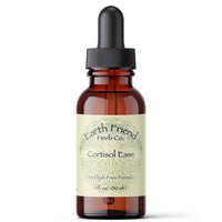 Cortisol-Ease liquid herbs for adrenal relaxation in a glass dropper bottle by Earth Friend Herb Co.