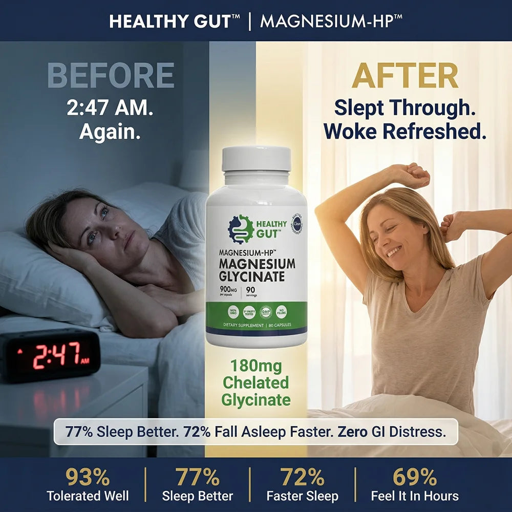 Magnesium for Sensitive Guts - Healthy Gut supplement helps improve sleep quality and reduce GI distress, promoting relaxation.