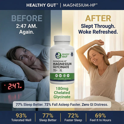 Magnesium for Sensitive Guts - Healthy Gut supplement helps improve sleep quality and reduce GI distress, promoting relaxation.
