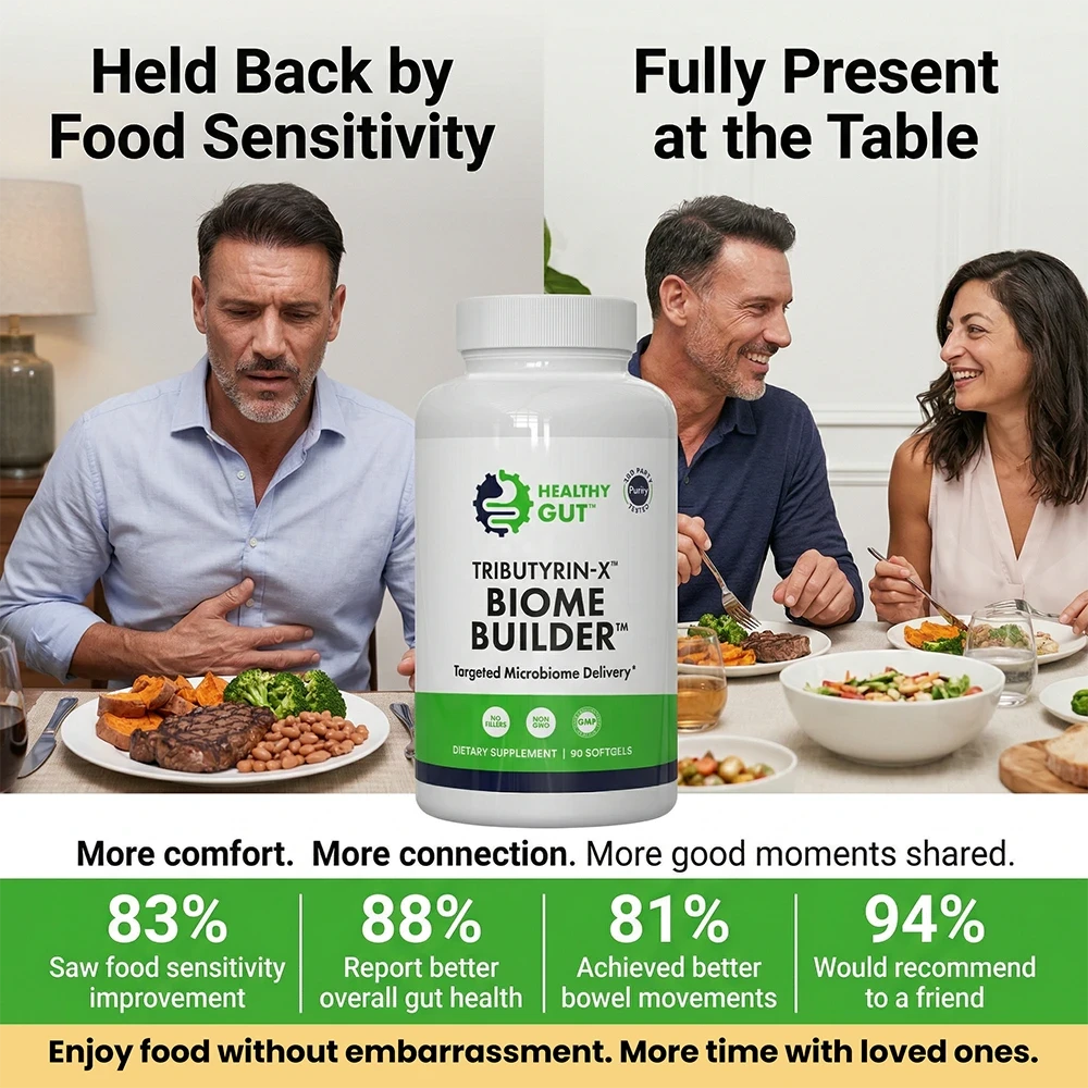 Tributyrin-X Postbiotic for Digestive Health on dining table helping people enjoy meals without discomfort.