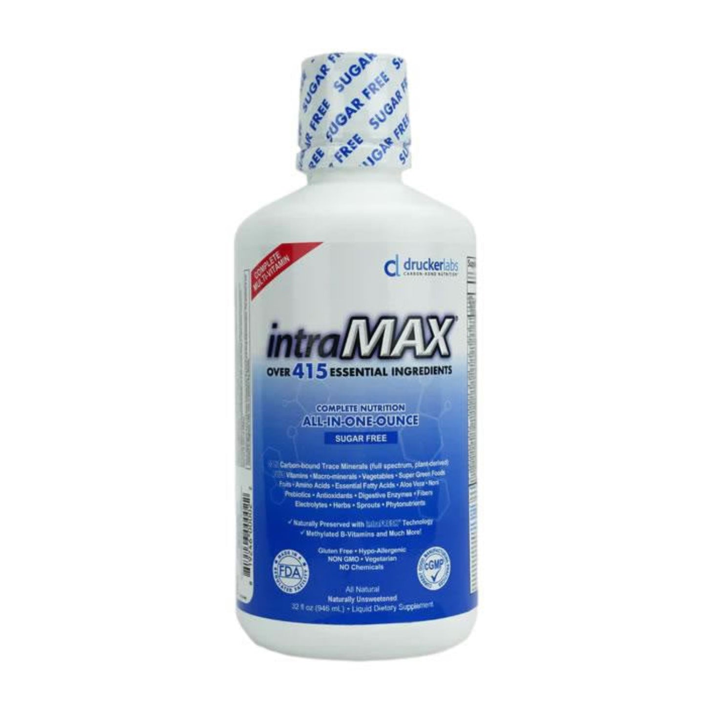 Drucker Labs Intramax Naturally Unsweetened supplement bottle on a white background
