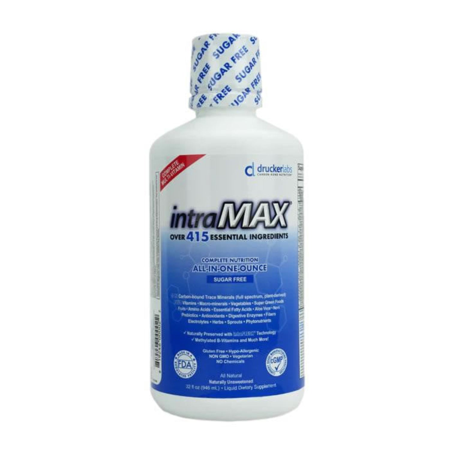 Drucker Labs Intramax Naturally Unsweetened supplement bottle on a white background