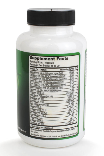 Daily Detox Systemic Cleansing Formula supplement facts label, showing serving size and nutritional information.
