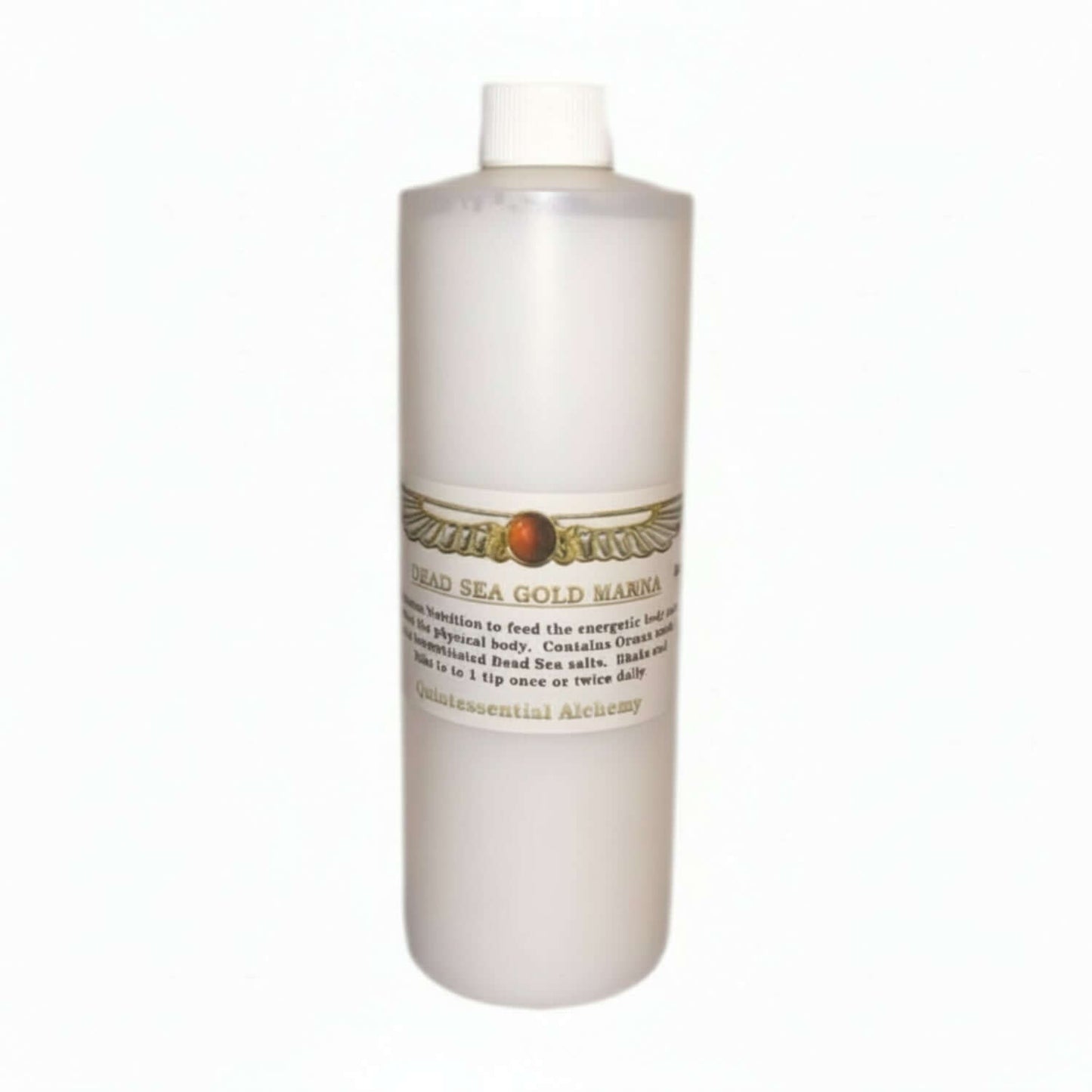 White bottle with label 'Dead Sea Gold Manna' on a white background