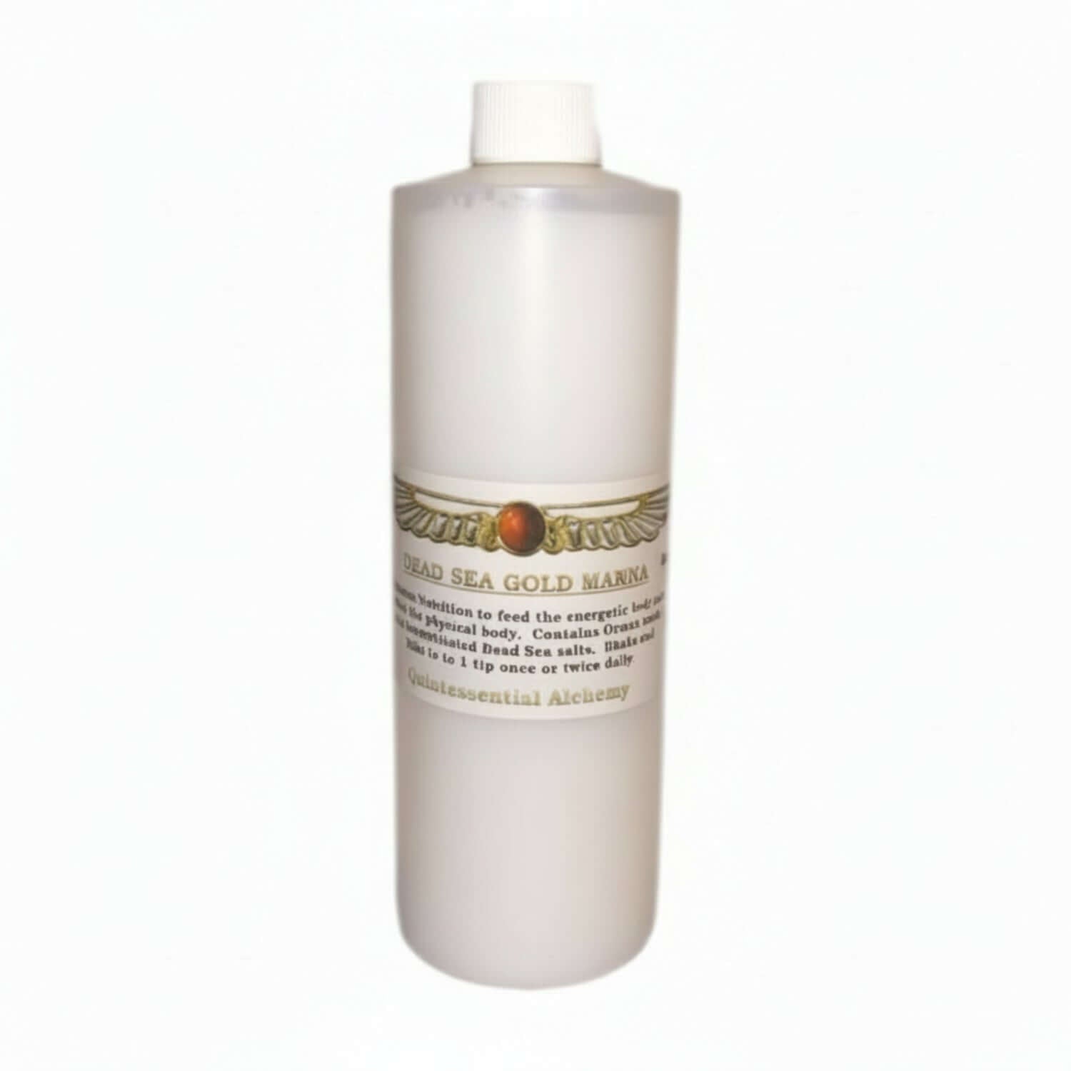 White bottle with label 'Dead Sea Gold Manna' on a white background