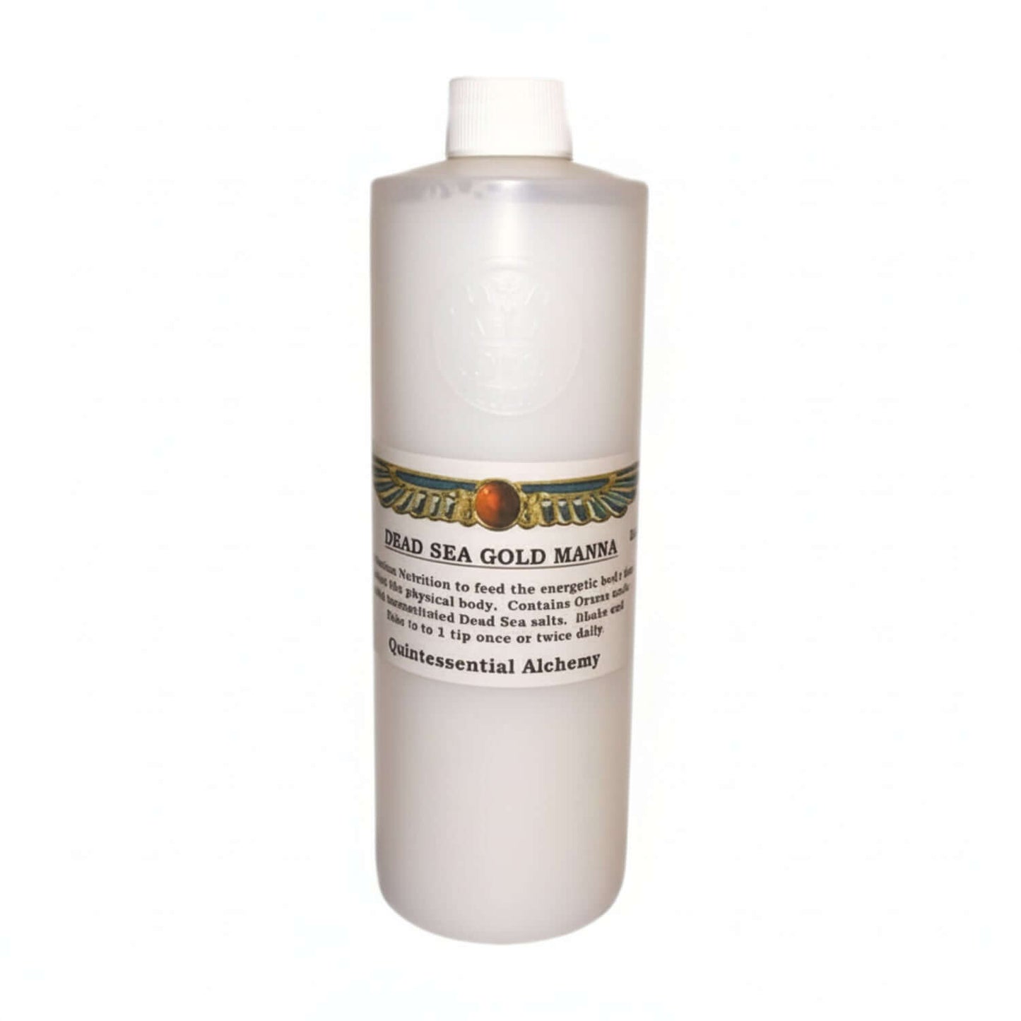 White bottle with label 'Dead Sea Gold Manna' on a white background