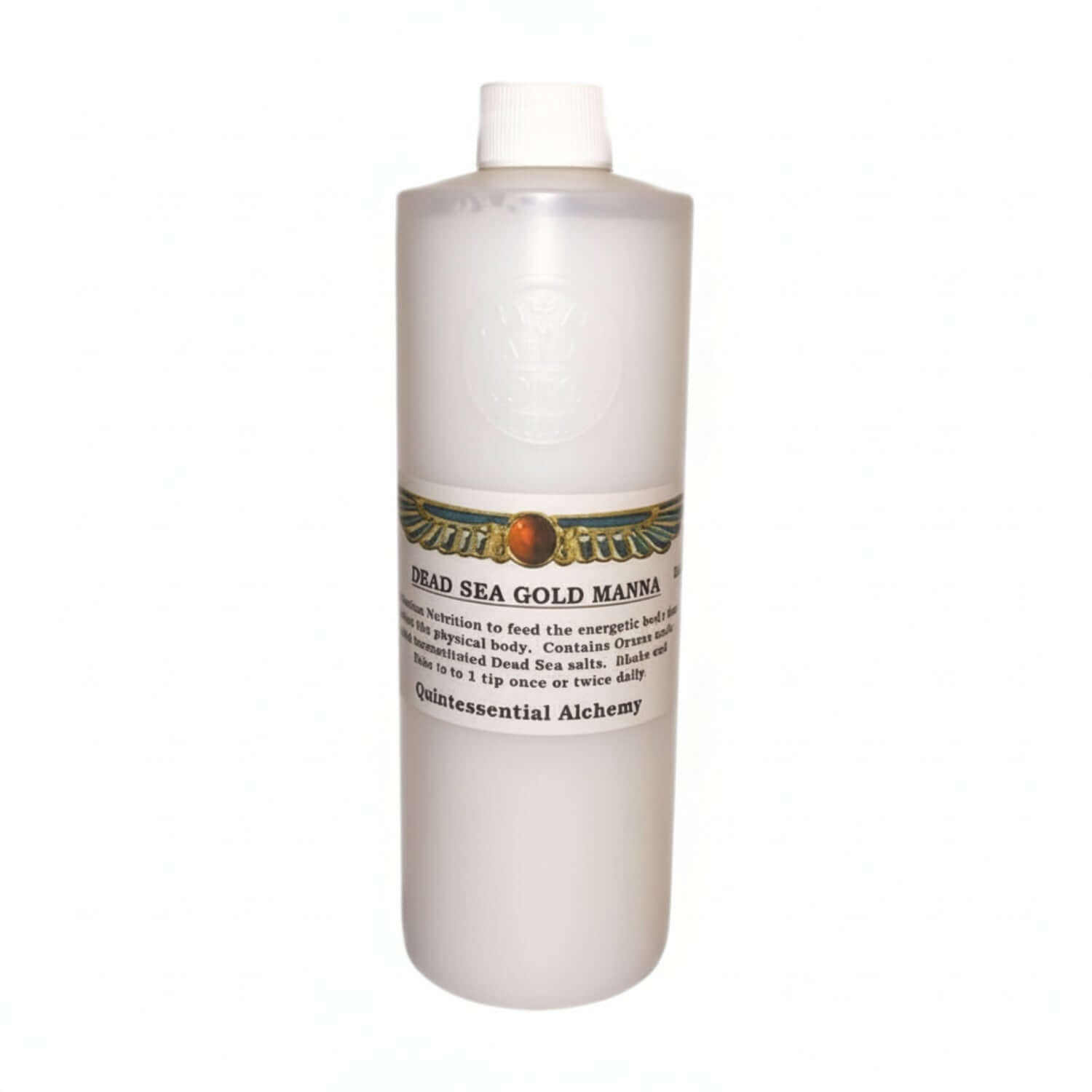 White bottle with label 'Dead Sea Gold Manna' on a white background
