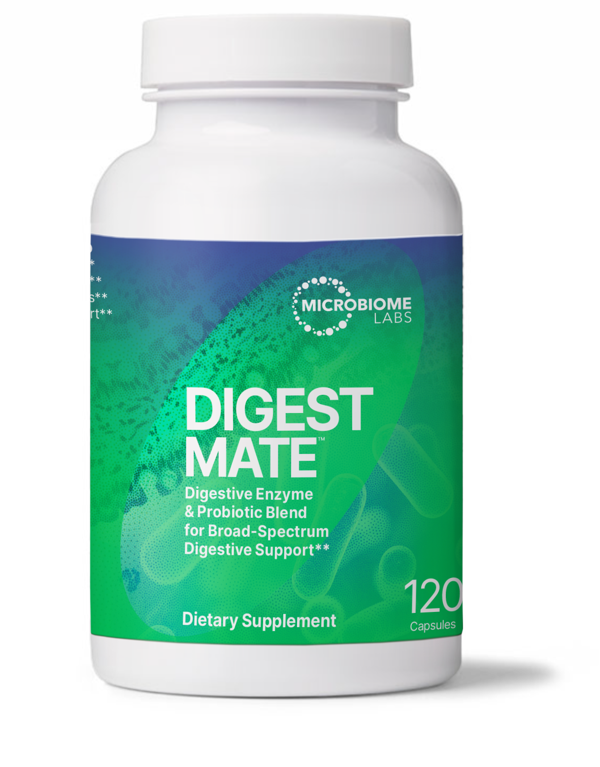 DigestMate Spore Based Probiotic and Enzyme Blend bottle from Microbiome Labs for digestive support